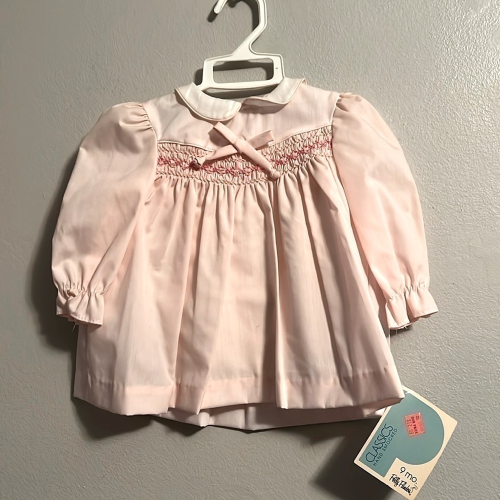 Polly Flinders antique 1940 Collectible - NWT Smoked dress pastel pink